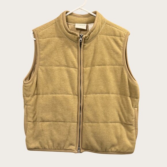 Liz Claiborne Lizwear Jeans Beige Quilted Vest Zip Front Size Large - Picture 1 of 4